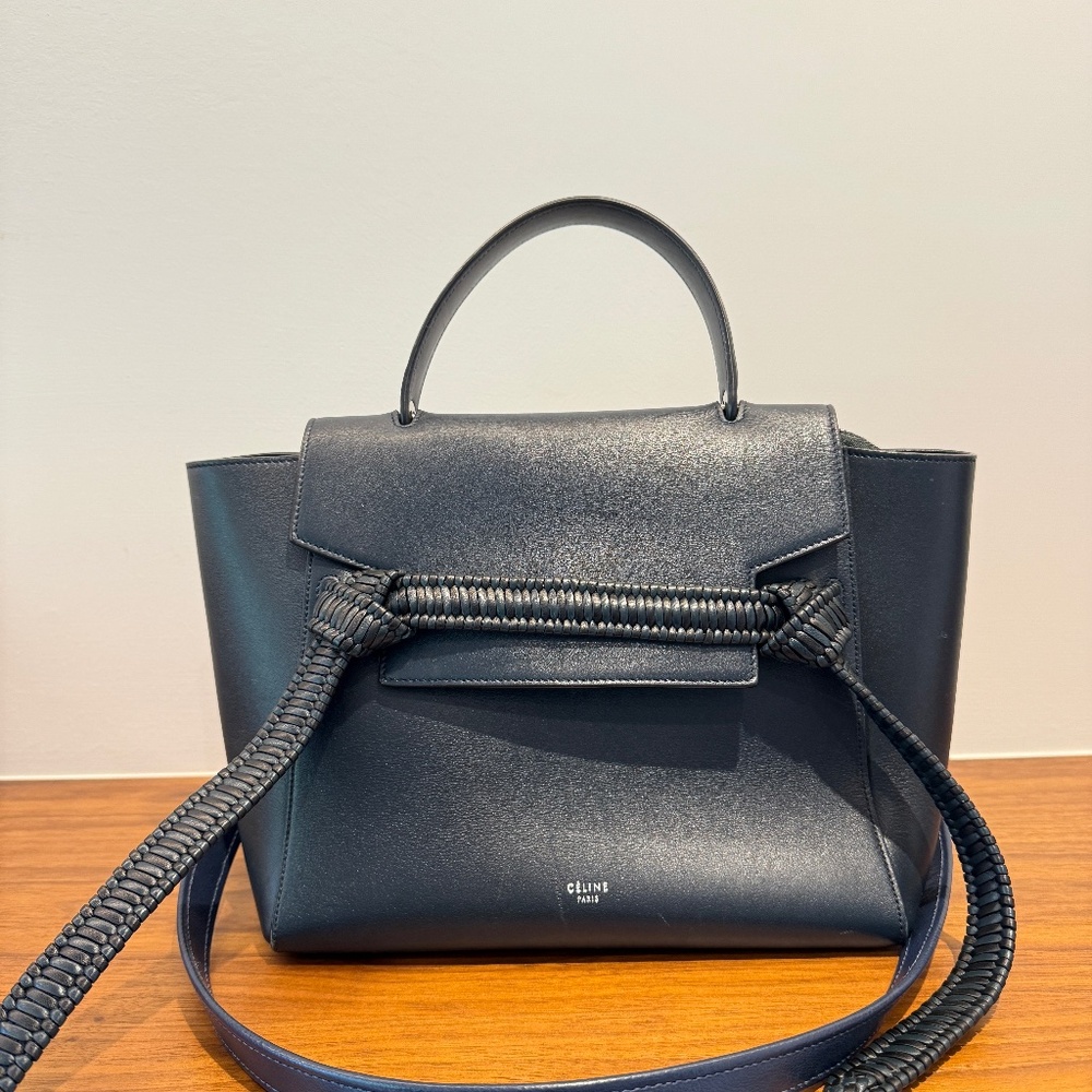 Celine Smooth Calfskin Micro Bi-Color Braided Belt Bag Dark Sea